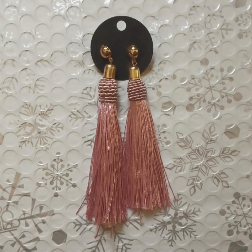 Rose pink big tassel earrings